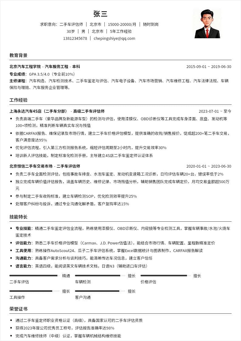 二手车评估师 | 社招