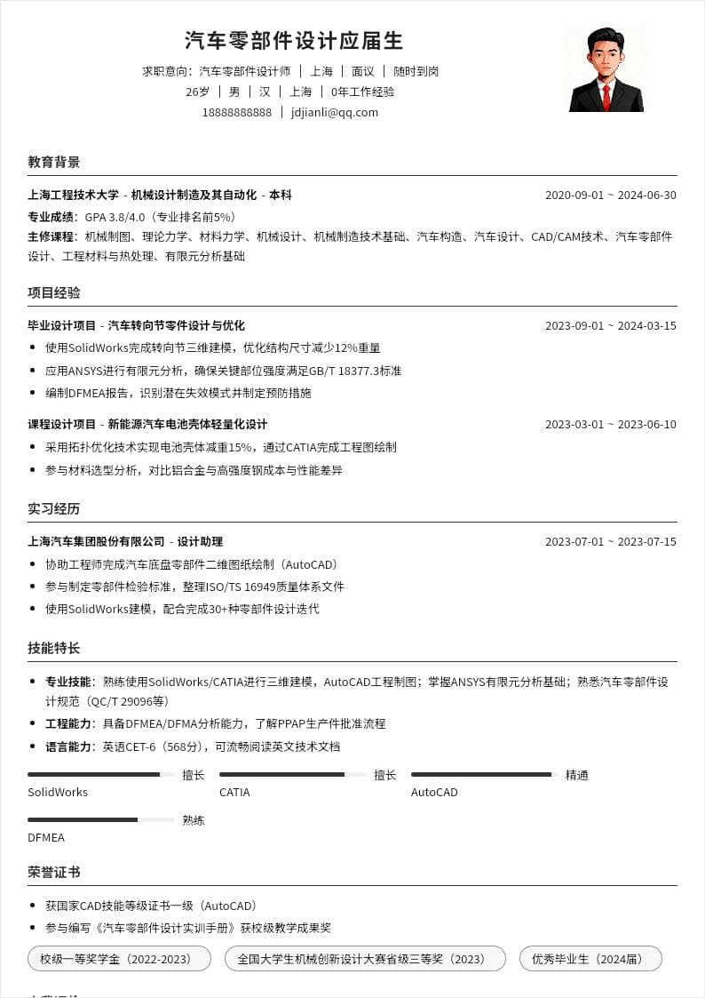 汽车零部件设计师 | 校招