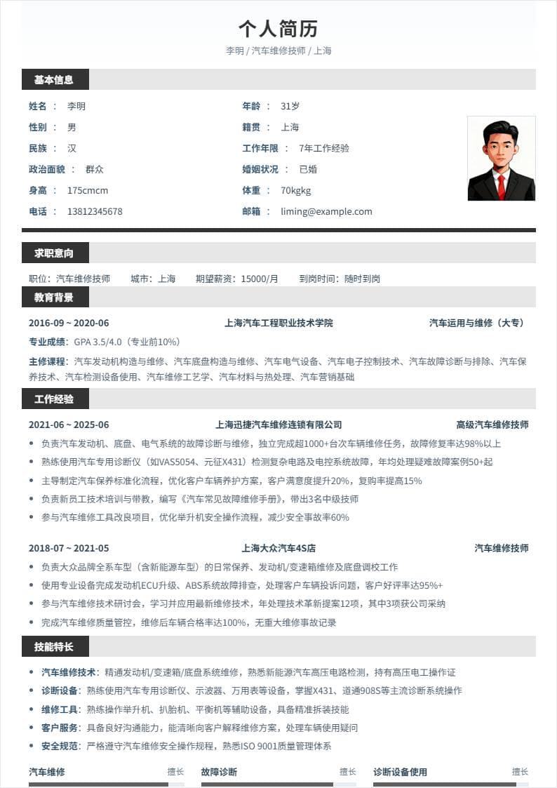汽车维修 | 社招
