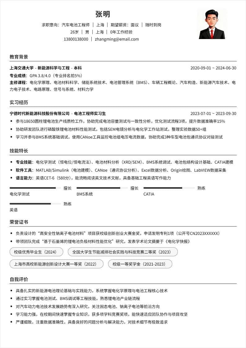 汽车电池工程师 | 校招