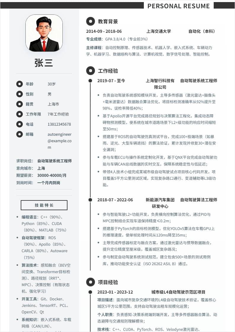 自动驾驶系统工程师 | 社招