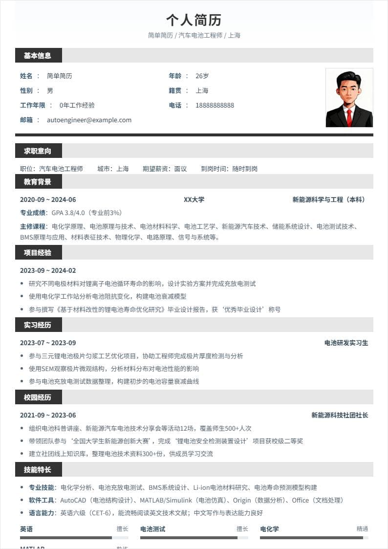 汽车电池工程师 | 校招