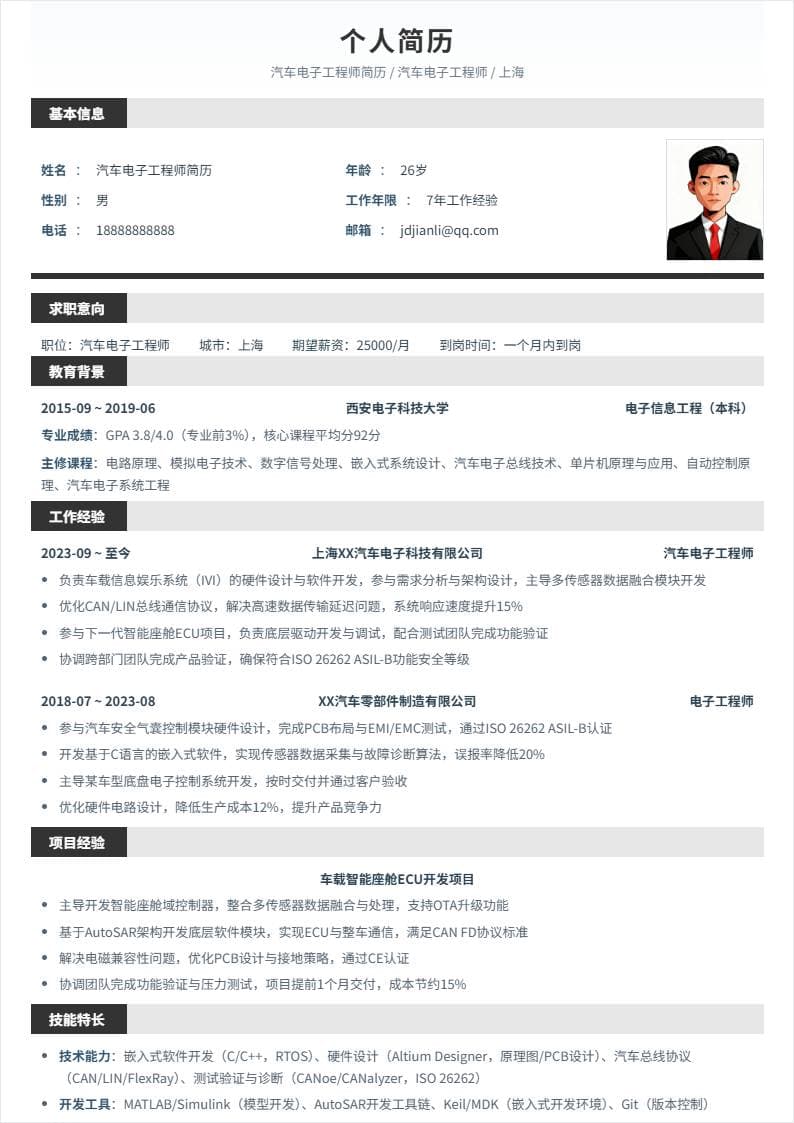 汽车电子工程师 | 社招