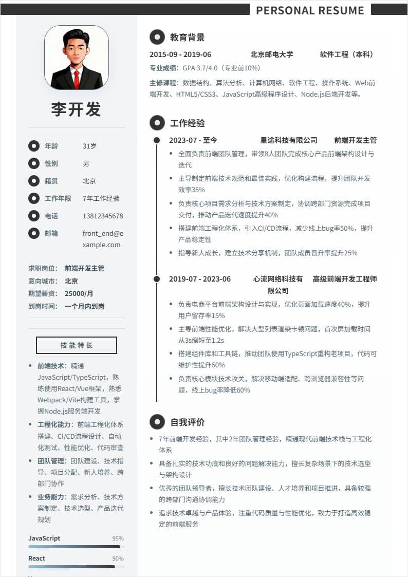 前端开发主管 | 社招