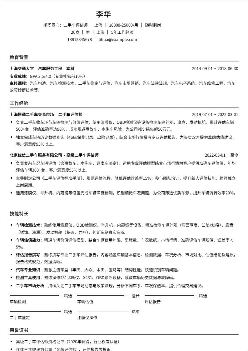 二手车评估师 | 社招