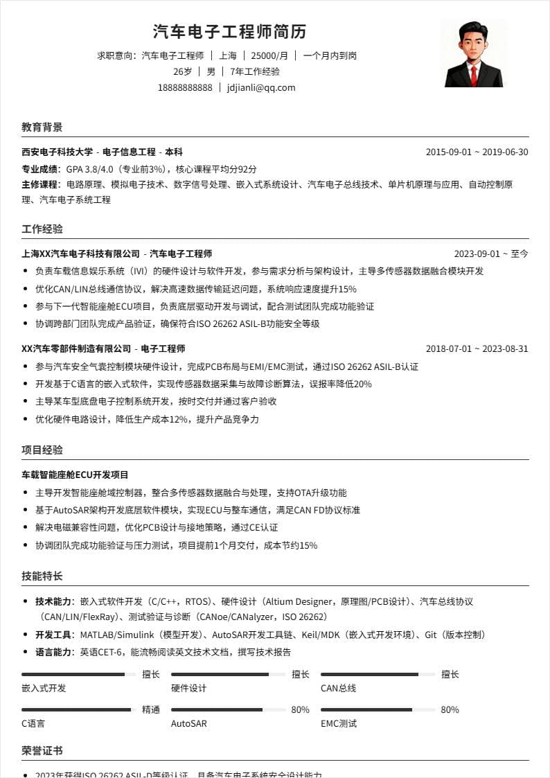 汽车电子工程师 | 社招